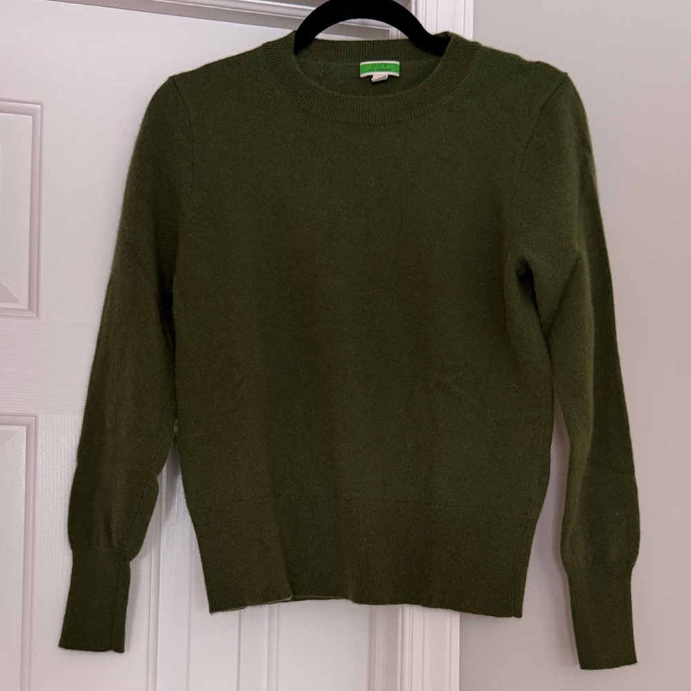 J. Crew Olive Crew Neck Sweater - 100% Cashmere